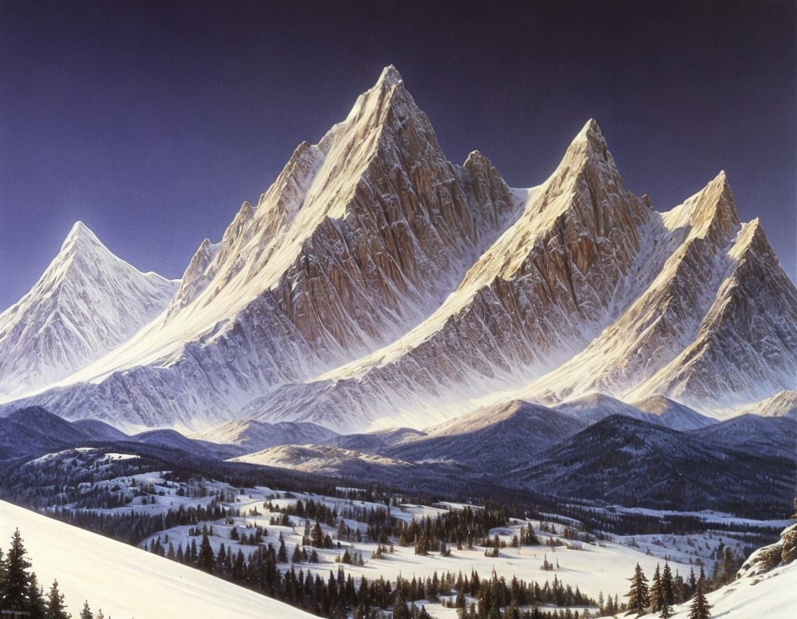 Epic Frozen Peaks in Fantasy Style