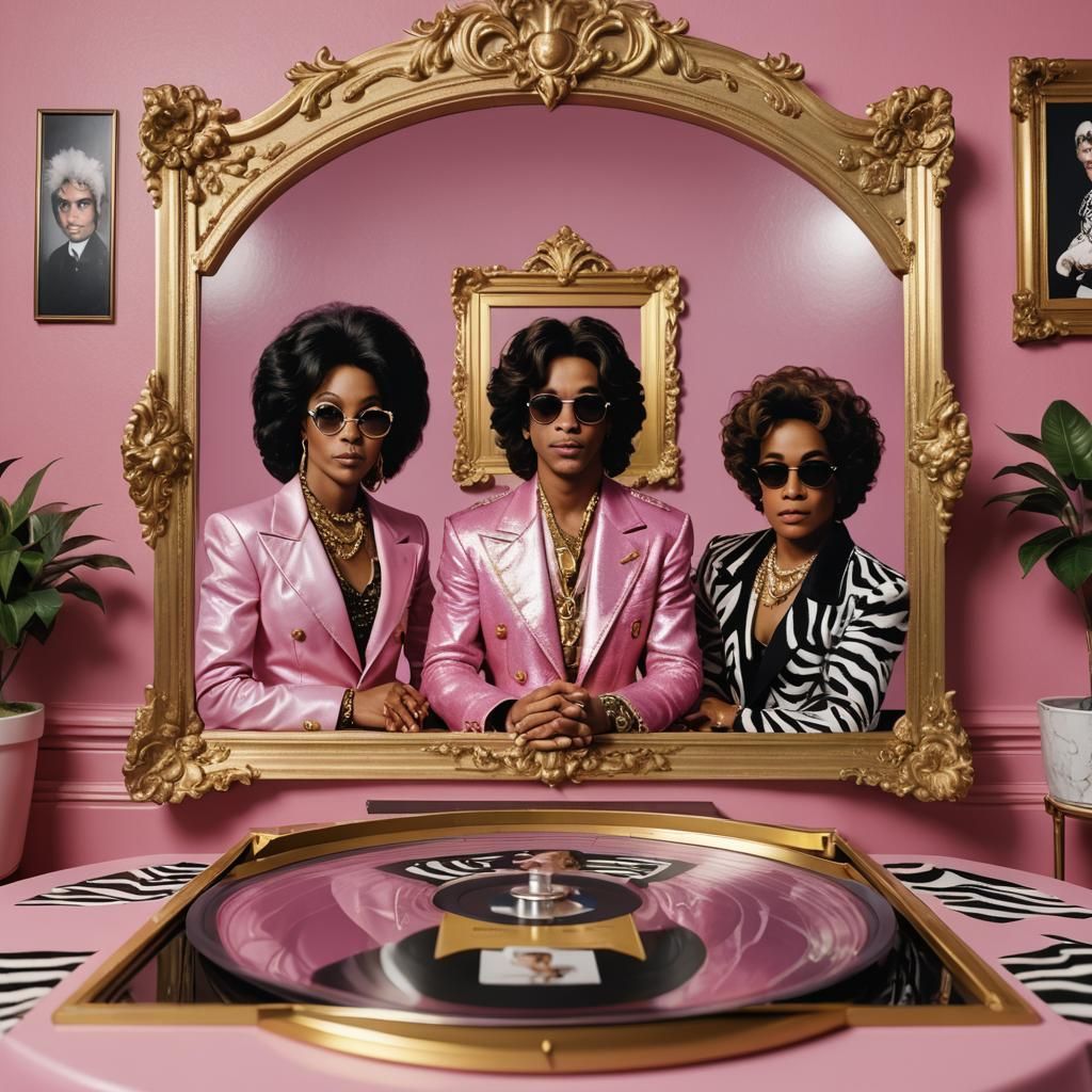 Celebrities in a Vibrant Pink Room with a Zebra