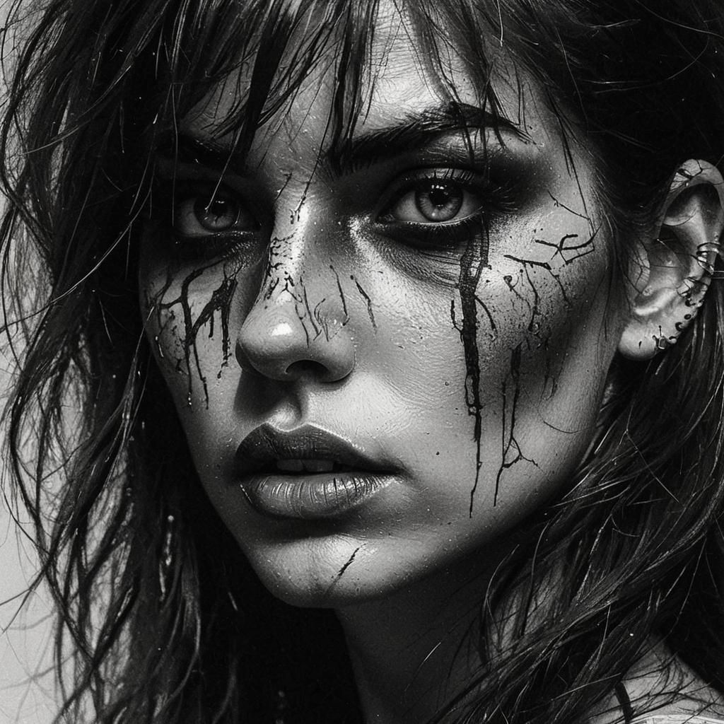 Angry Slavic Girl with Synthwave Hair