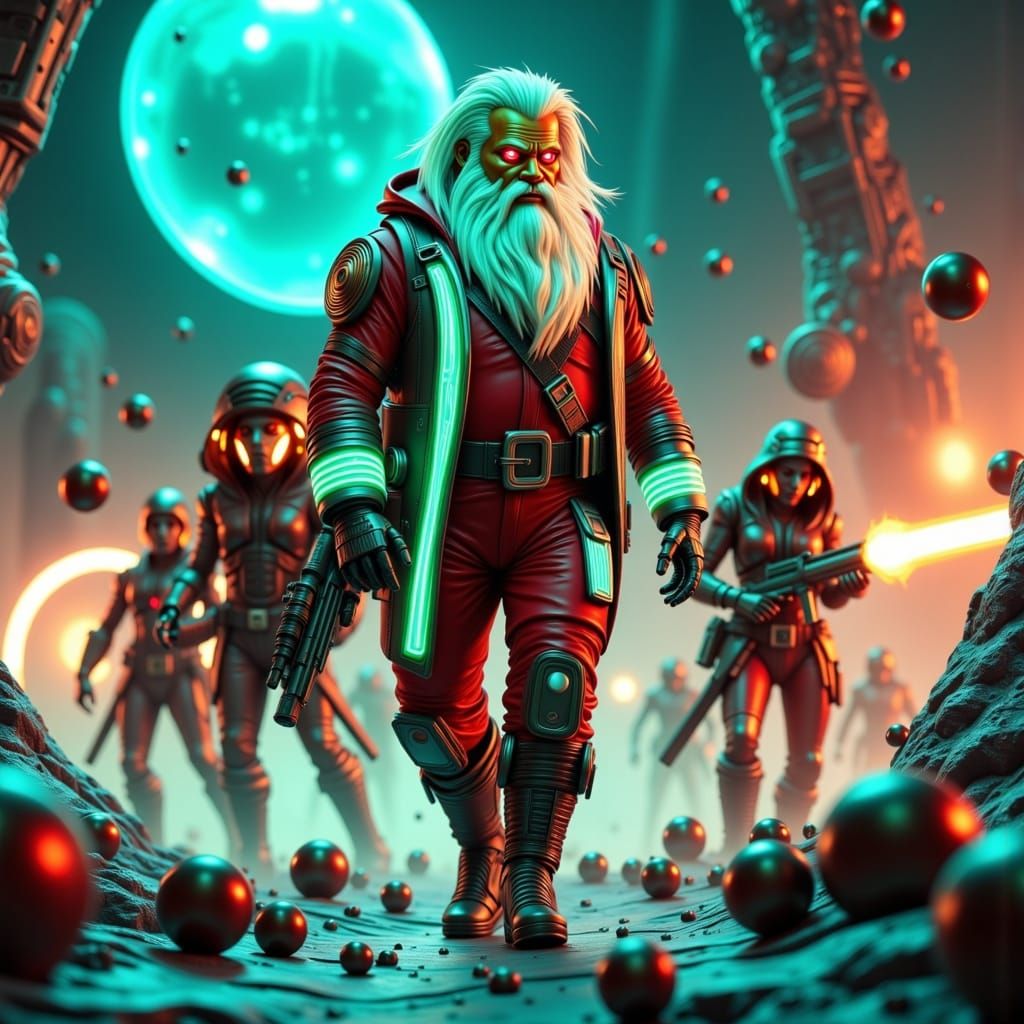 Cybernetic Santa Claus Battlefield Scene