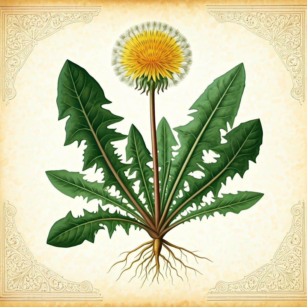 Dainty Dandelion Blooms in Victorian Botanical Splendor