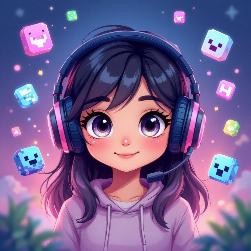 Cute Cartoon Girl Avatar with Gaming Headset