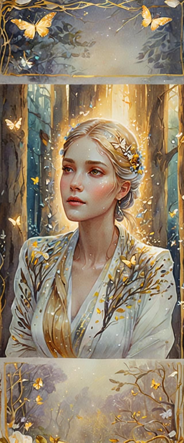 Ethereal Woman in Enchanted Forest: Watercolor Fantasy Art