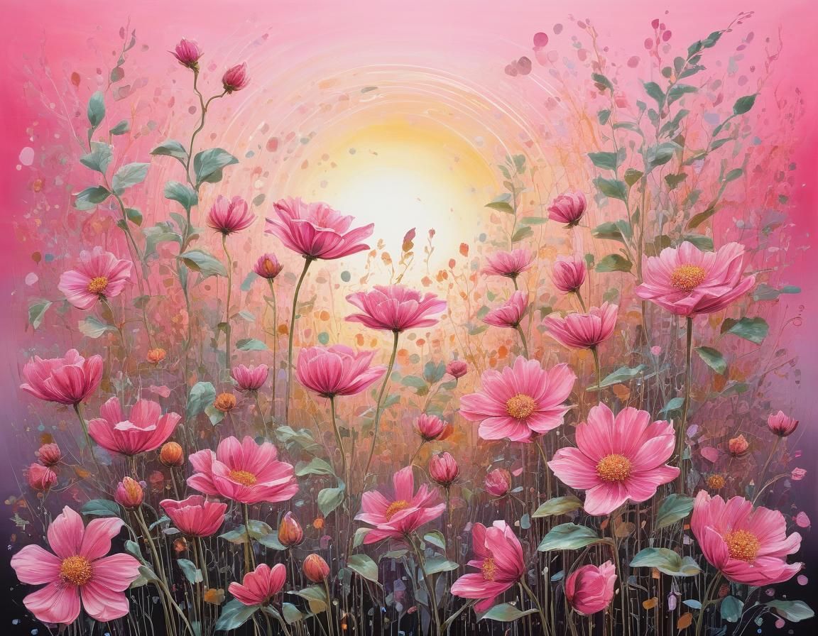 Ethereal Abstract Floral Art in Retro Colors