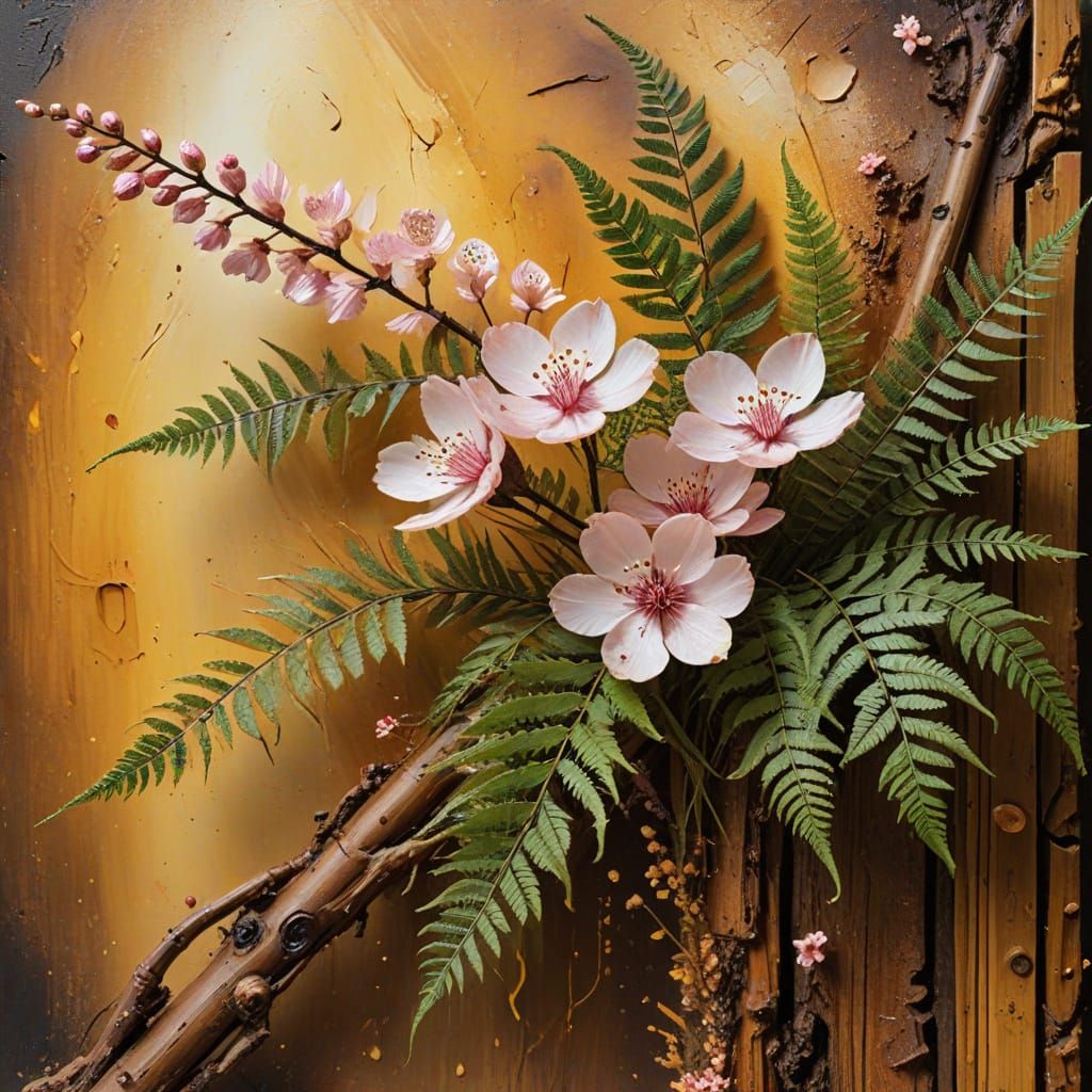 Surreal Cherry Blossoms in Ikebana Arrangement