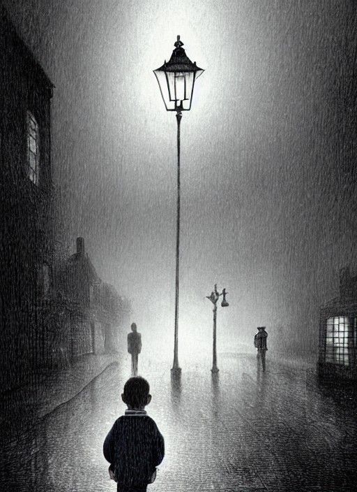 Steampunk Victorian London Boy in Rain