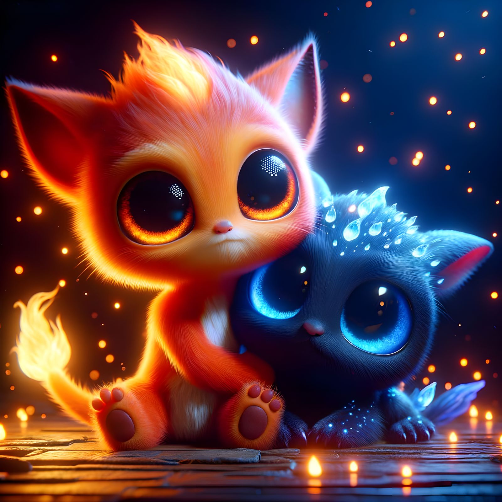 Cuddling Fire and Water Elementals Under a Twinkling Night S...