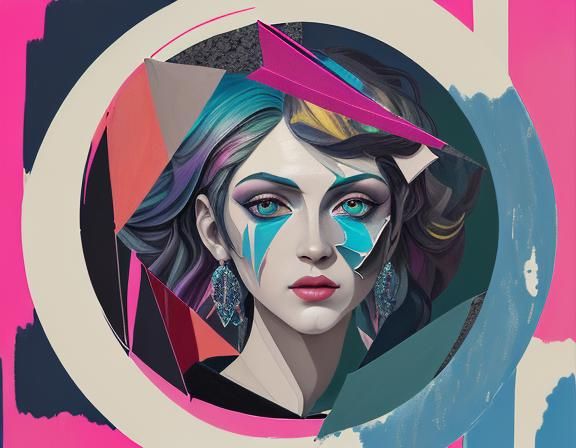 Textured Seascape Face in Mixed Media Collage