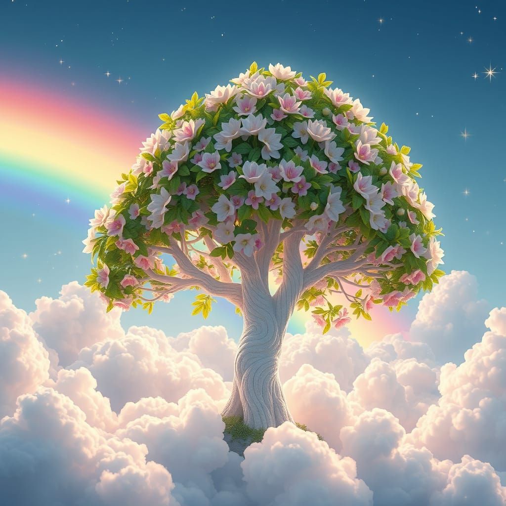 White Tree with Pink Flowers in 3D