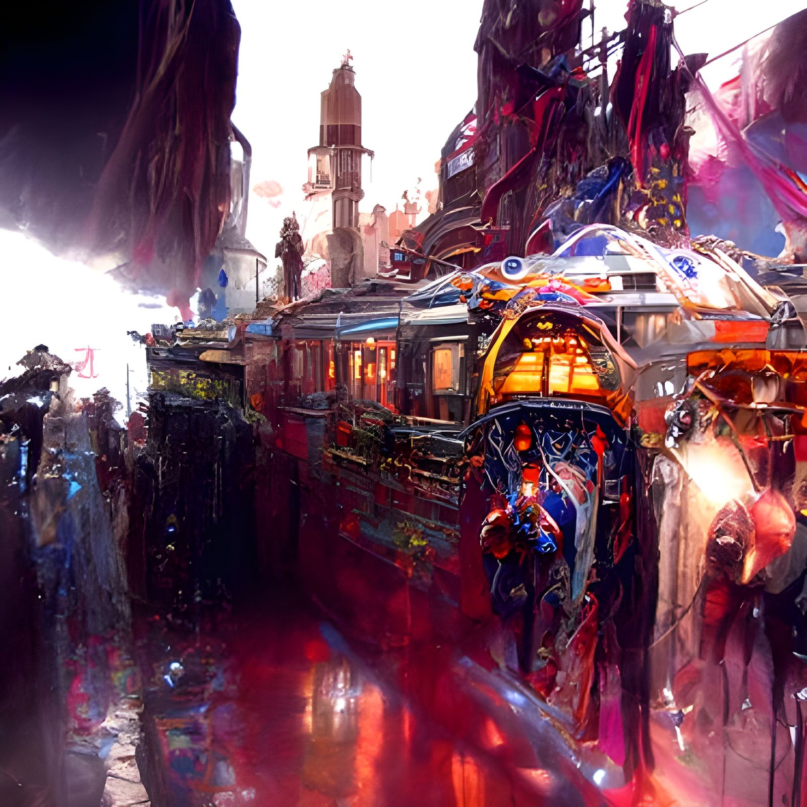 Frantic Commute: Train Station Chaos in Hyperrealism