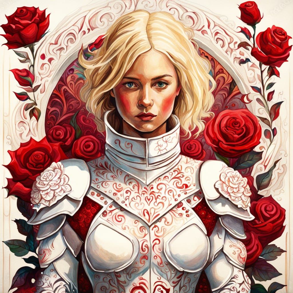 Medieval Rose Knight in Watercolour Painting