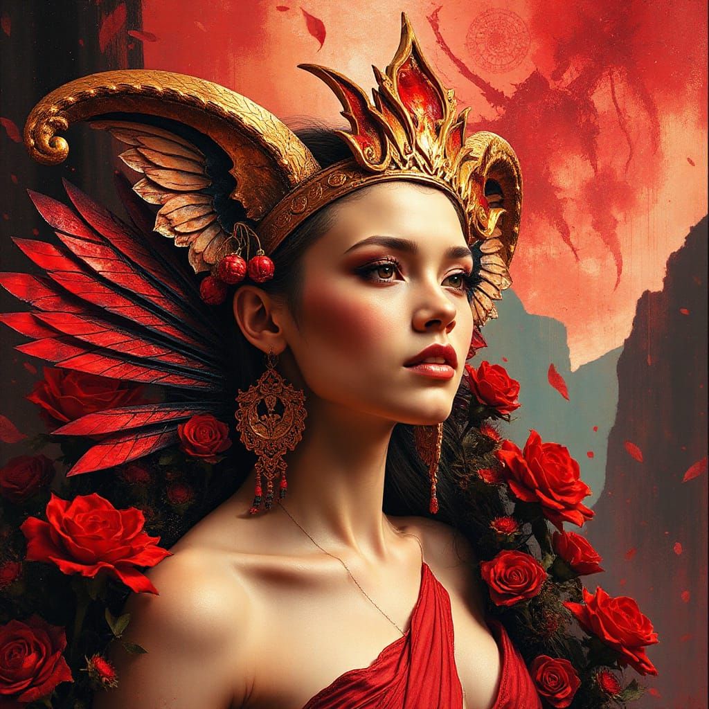 Abstract Surreal Tan Figure in Red