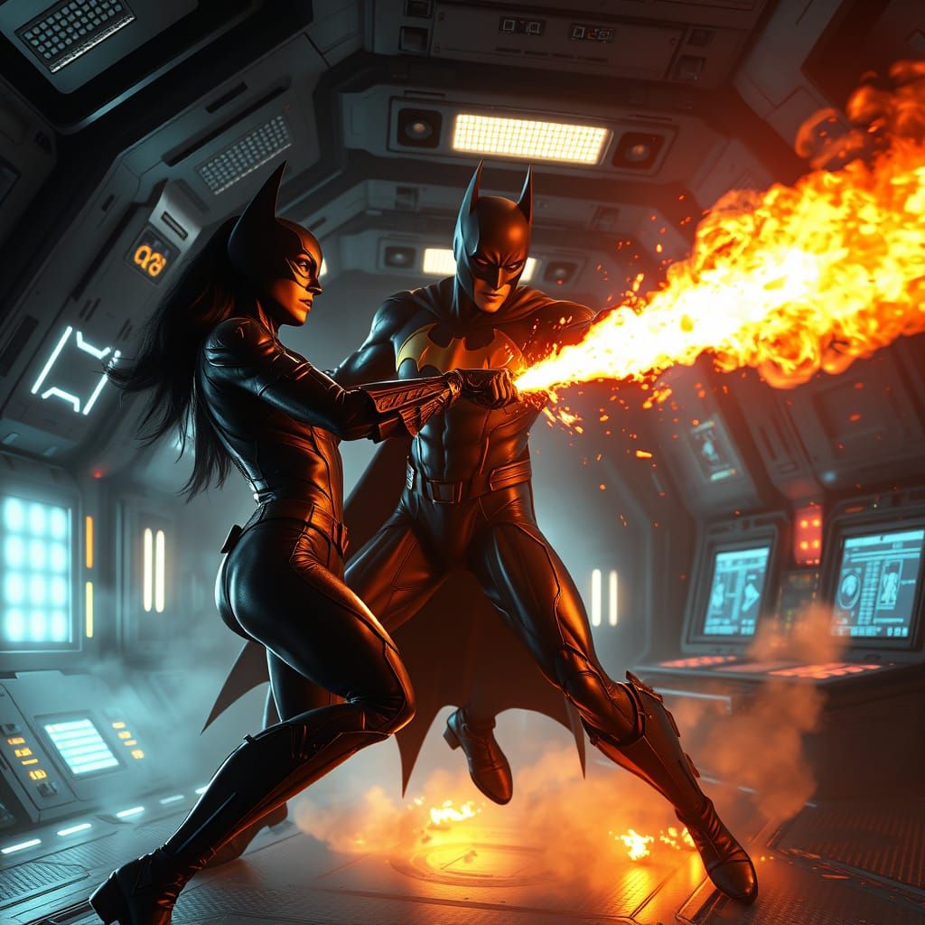 Batgirl Battles Clayface in Futuristic Space Station