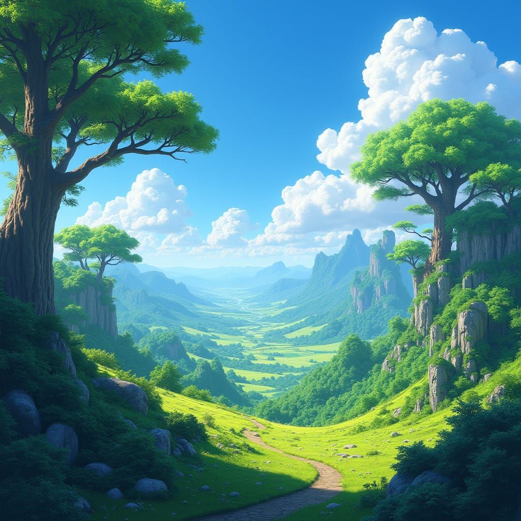 Fantasy Realm Unfolds in Brilliant Blue Skies