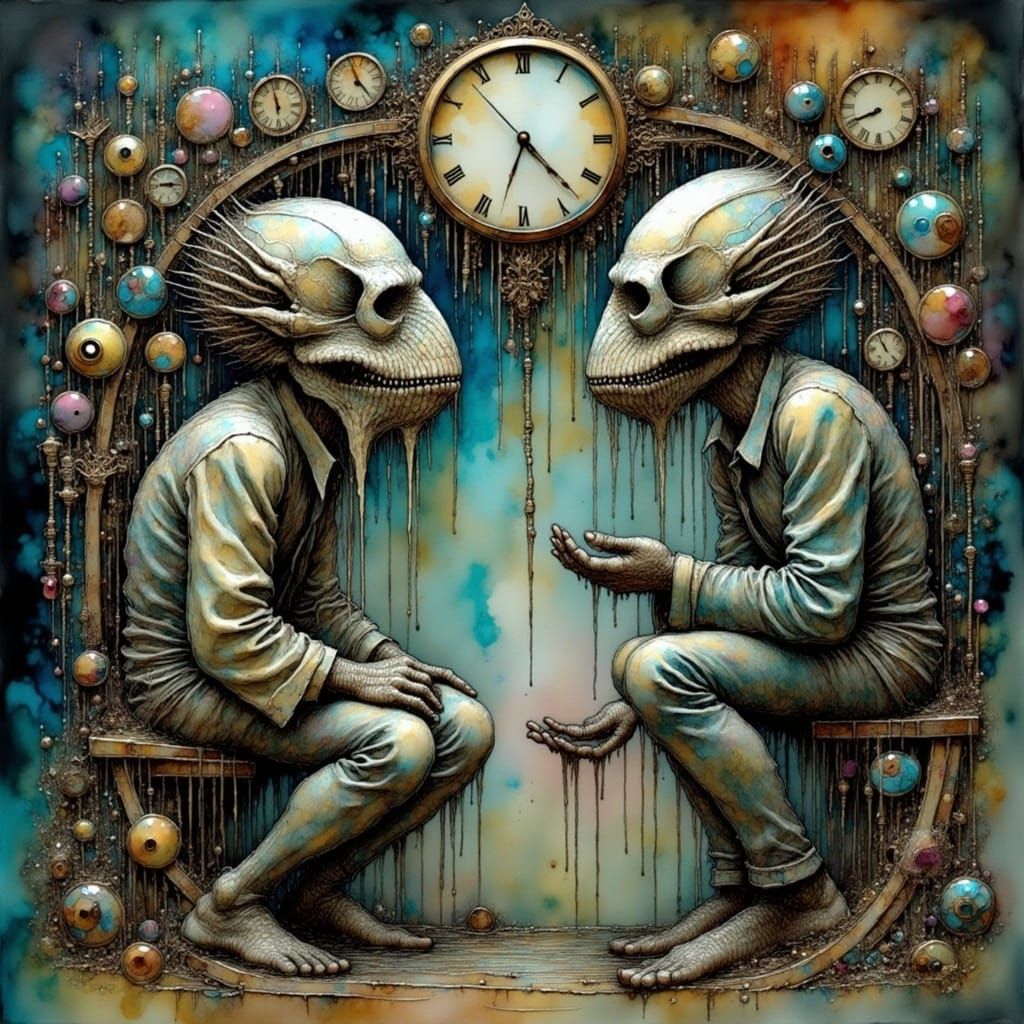 Eerie Figures in a Gothic-Futuristic Dreamscape