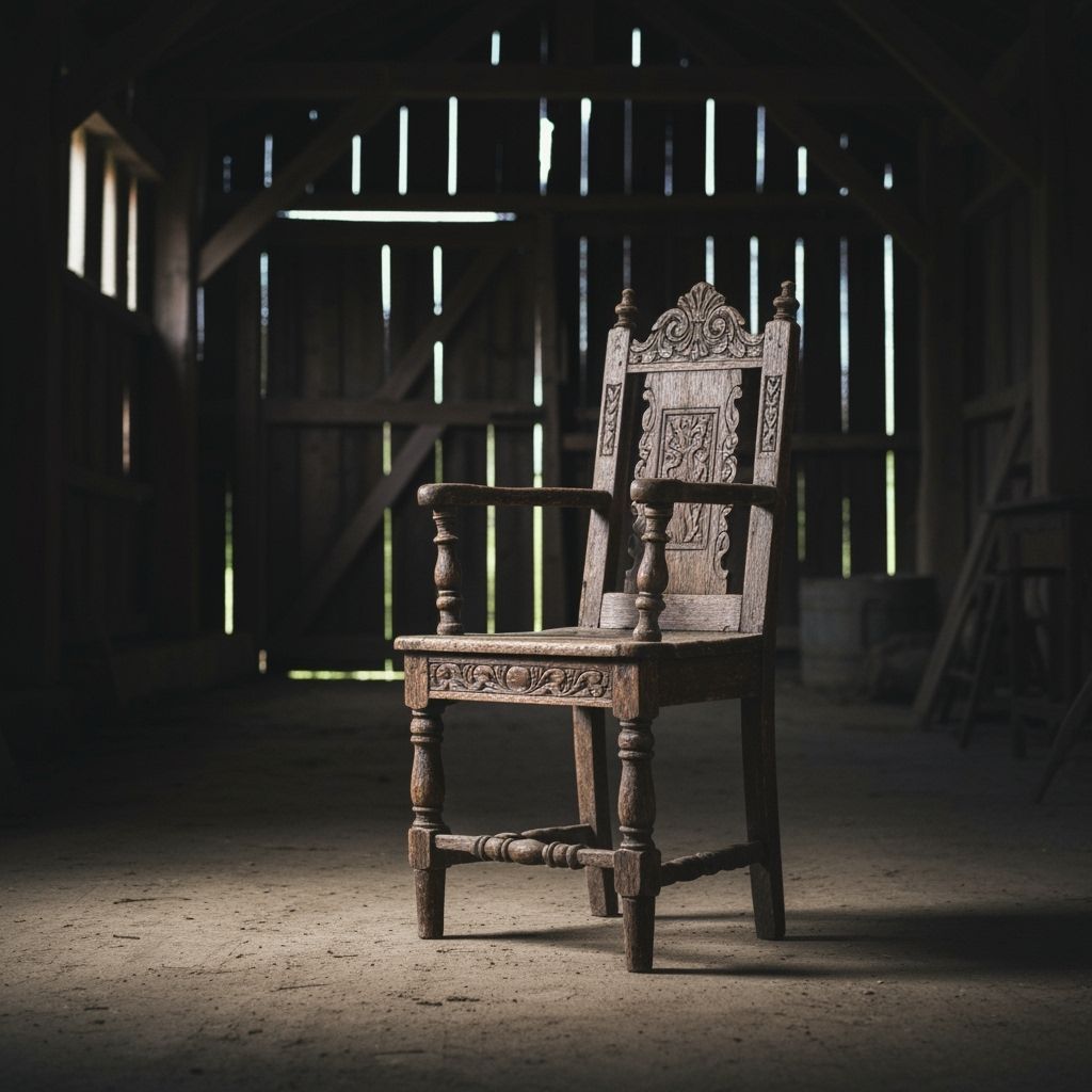 Rustic Wooden Chair in Dimly Lit Barn