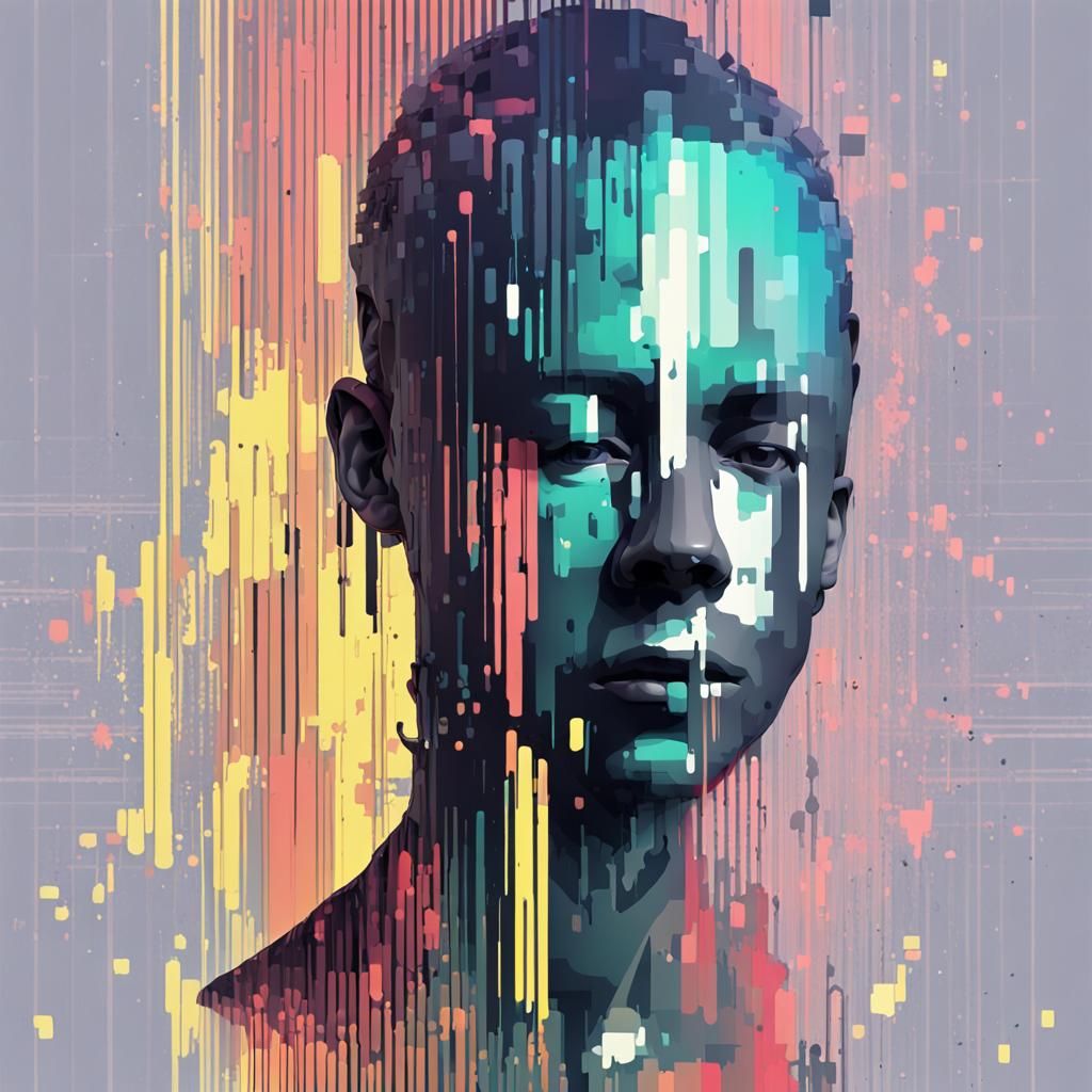 Vector Art Human: Glitch Hack Data Transfer