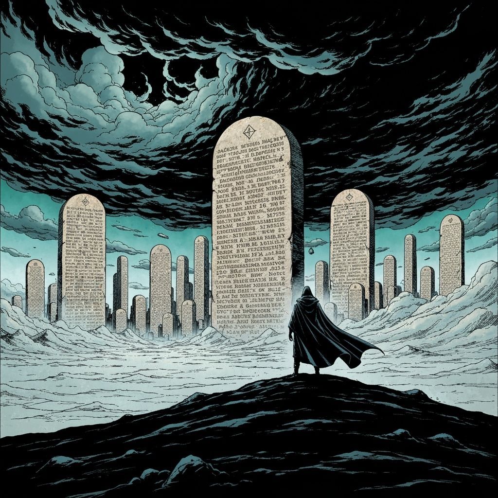 Metropolis of Stone Tablets in Graphic Novel Style