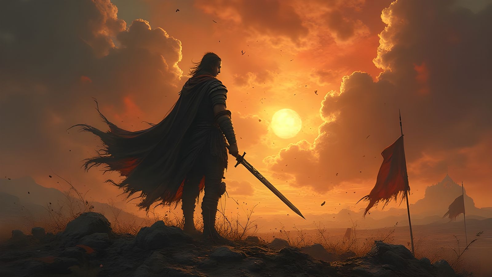 Warrior with Shattered Mask on Battlefield, Nordthra Style