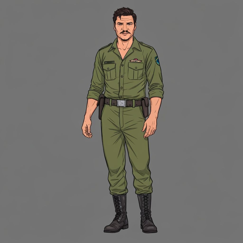 Pedro Pascal in Military Uniform Sketch Style