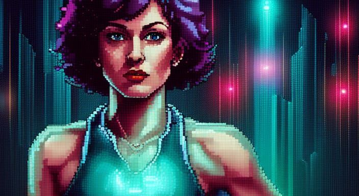 Cyberpunk Cyborg Portrait in 16-bit Pixel Art