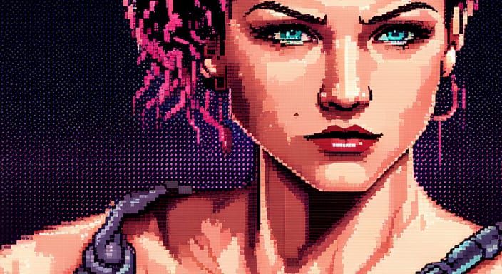 Cyberpunk Cyborg in 16-bit Pixel Art Style