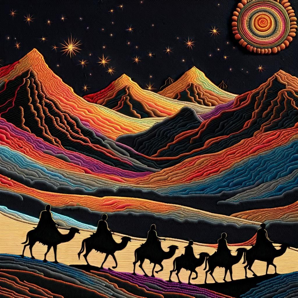 Embroidered Caravan of The Three Wise Men Silhouette