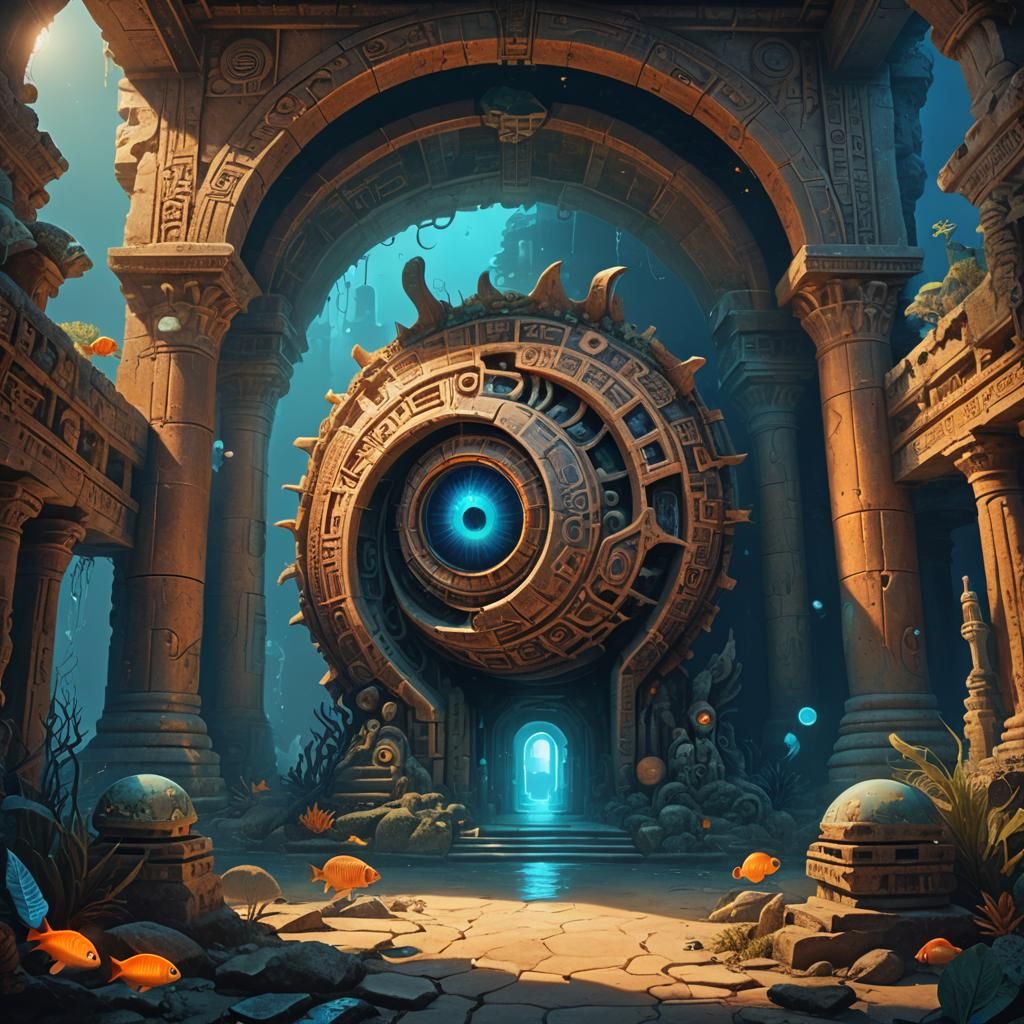 Sunken Alien Temple Ruins in Surrealist Style