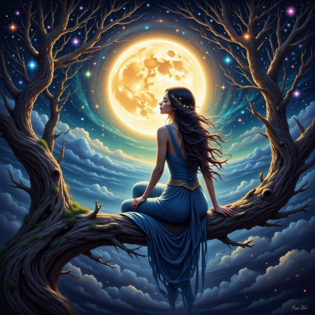 Cosmic Gypsy Woman on Tree Swing