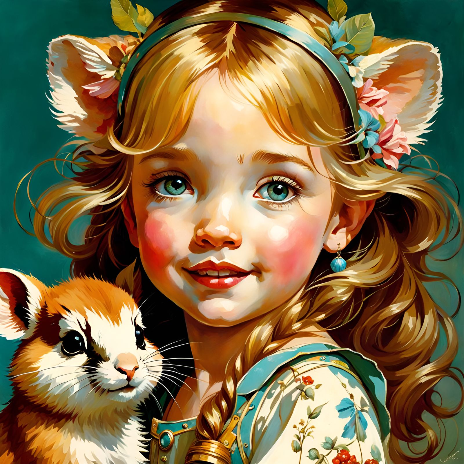 Adorable Animal Portrait in Golden Age Style