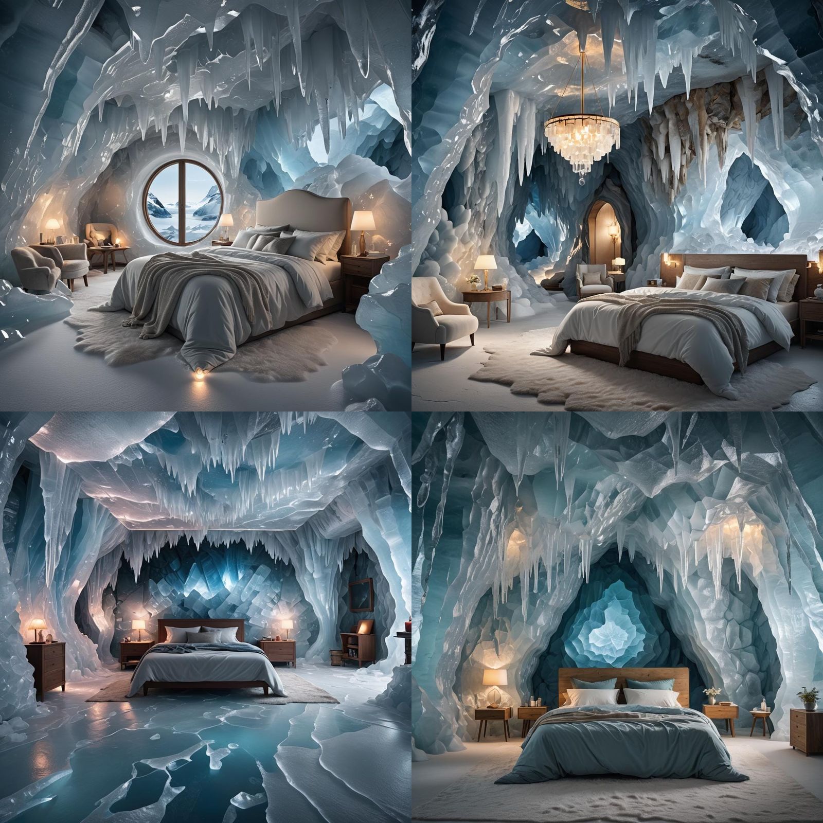 Antarctic Ice Cave Master Bedroom in Detailed Matte Painting