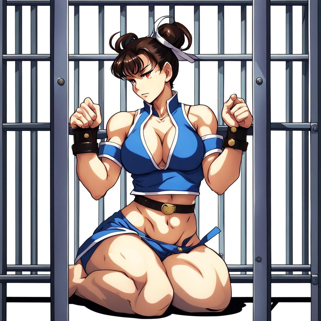 Chun Li Handcuffed in Jail, Anime Style