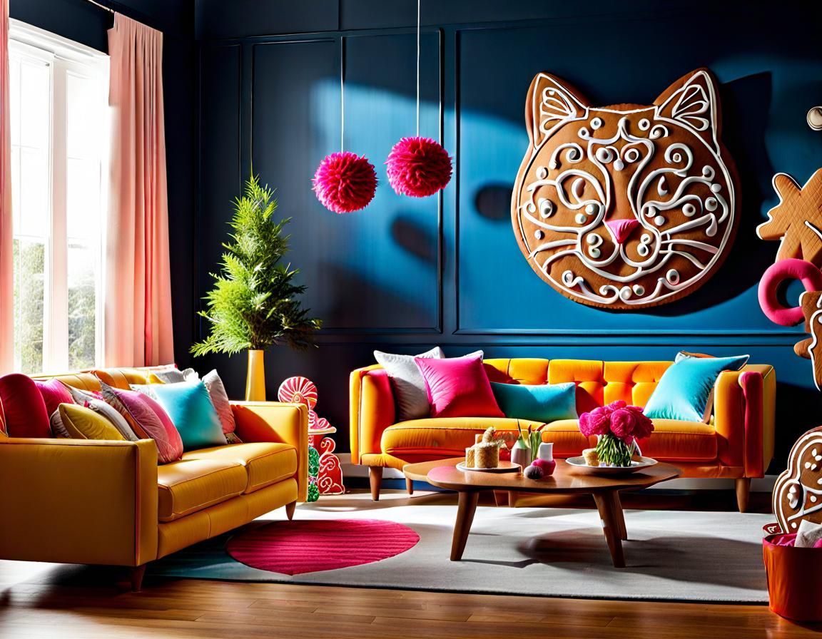 Gingerbread Cat in a Gingerbread Room