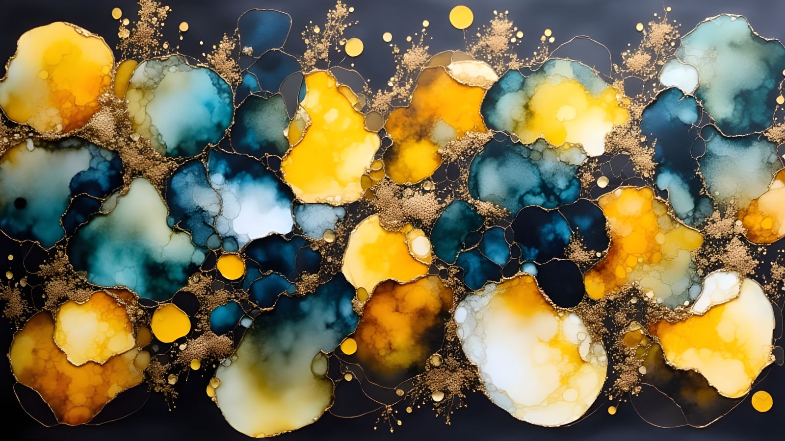 Monochrome Yellow Alcohol Inks on Black Paper