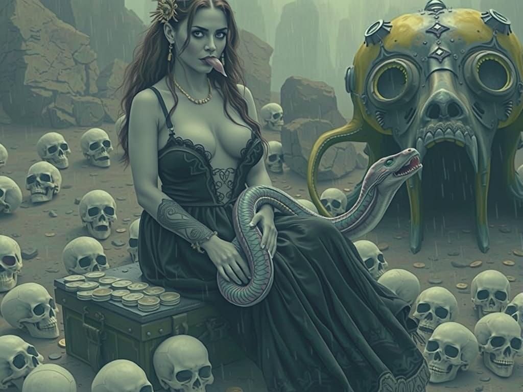 Sinister Sea Witch With Pink Eel in Dramatic Light