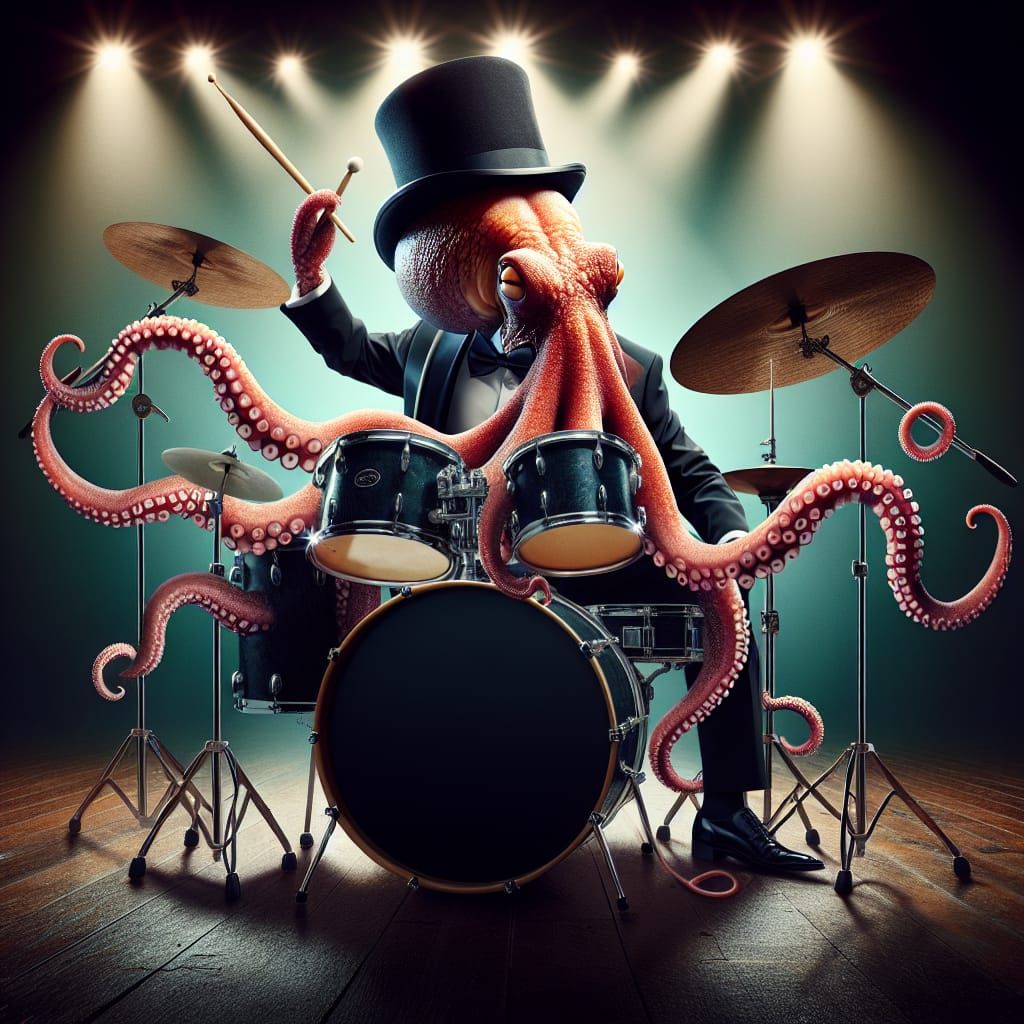 Octopus Jazz Drummer in Black Tie