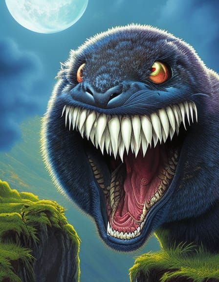 Adorable Fangy Monster in Comic Book Style