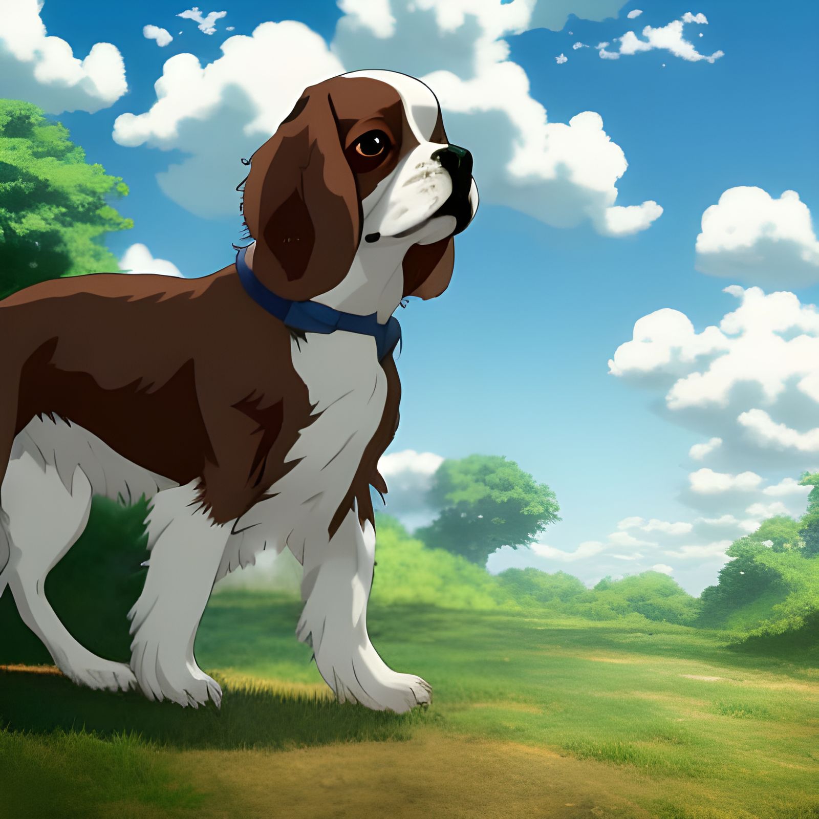 Cavalier Spaniel in Studio Ghibli Anime Style