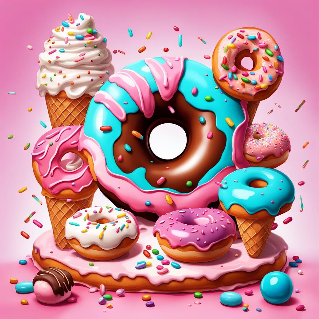 Ice Cream and Donut 4th Birthday Invitation: Candy Art