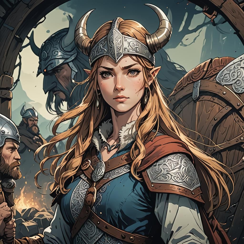 Anime-Style Viking Woman: Cel-Shaded Digital Art
