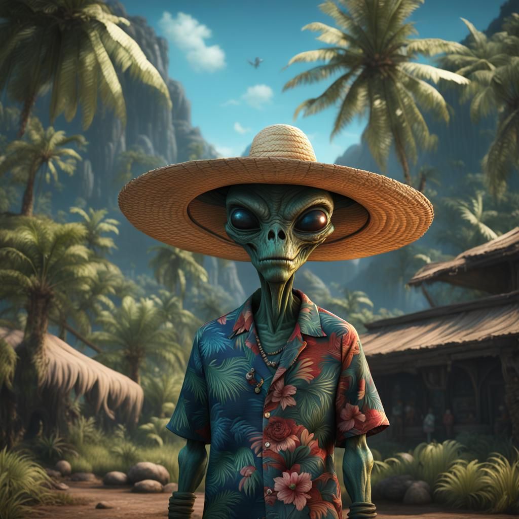 Menacing Alien in Hawaiian Shirt: Fantasy Concept Art
