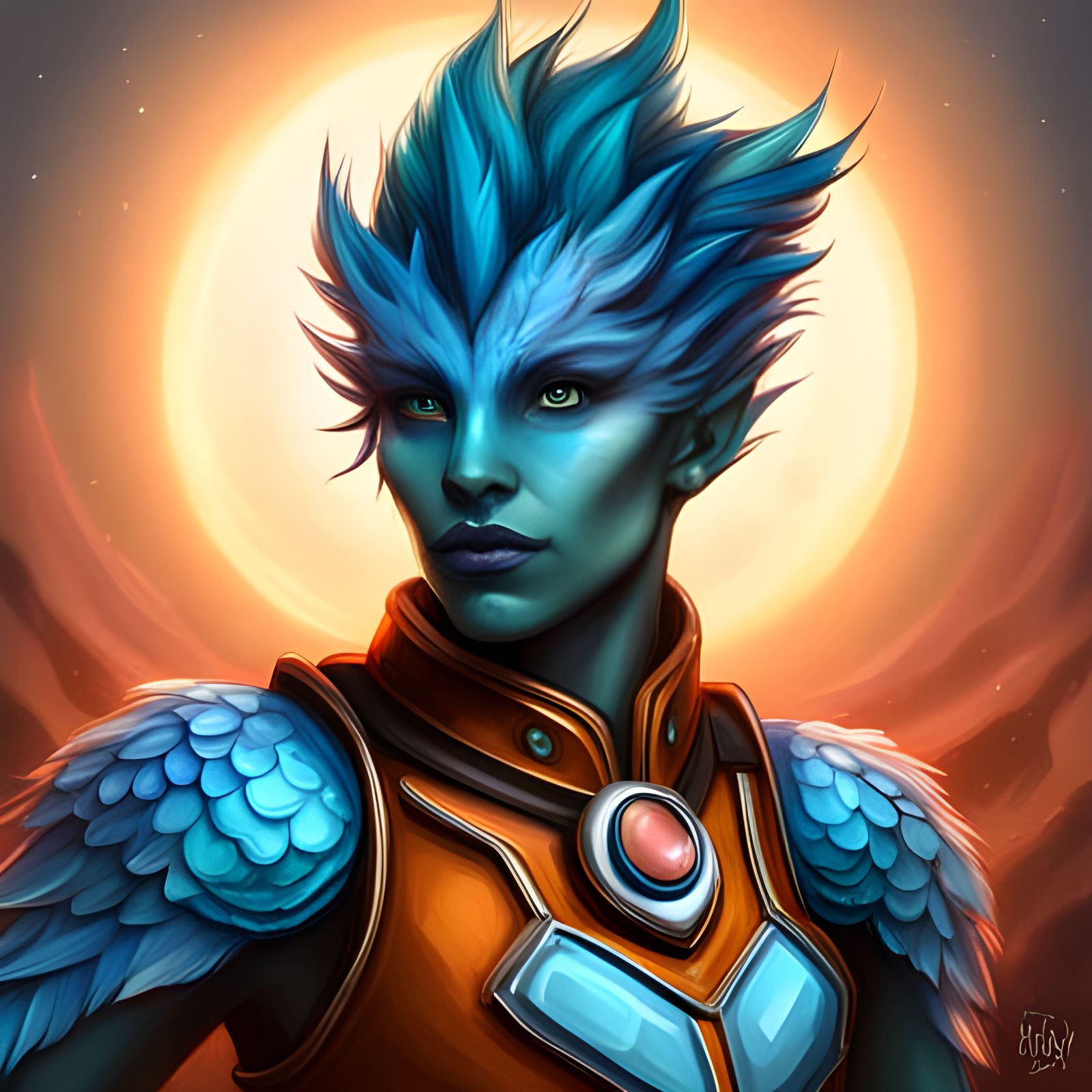 Majestic Avian Alien in Space Fantasy Armor
