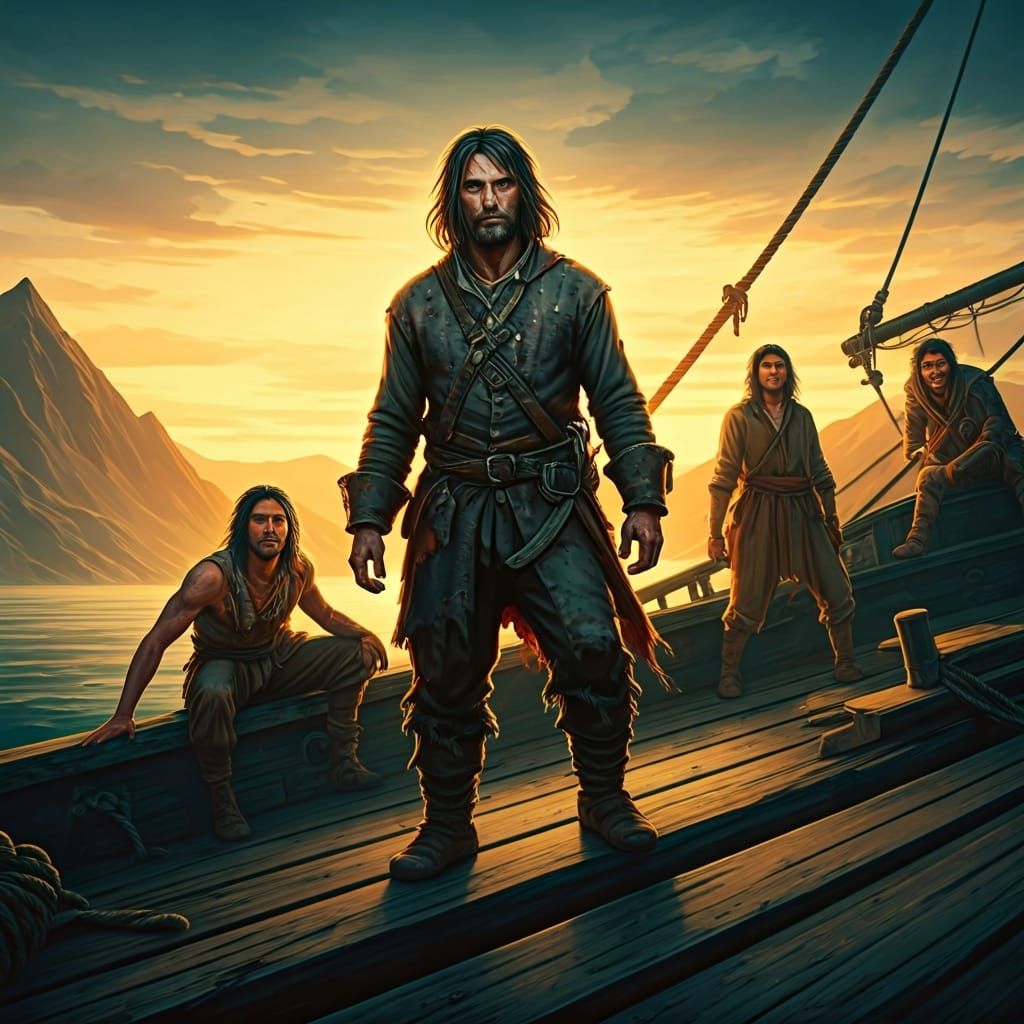 Castaway and Friends on Ship in Classical Style