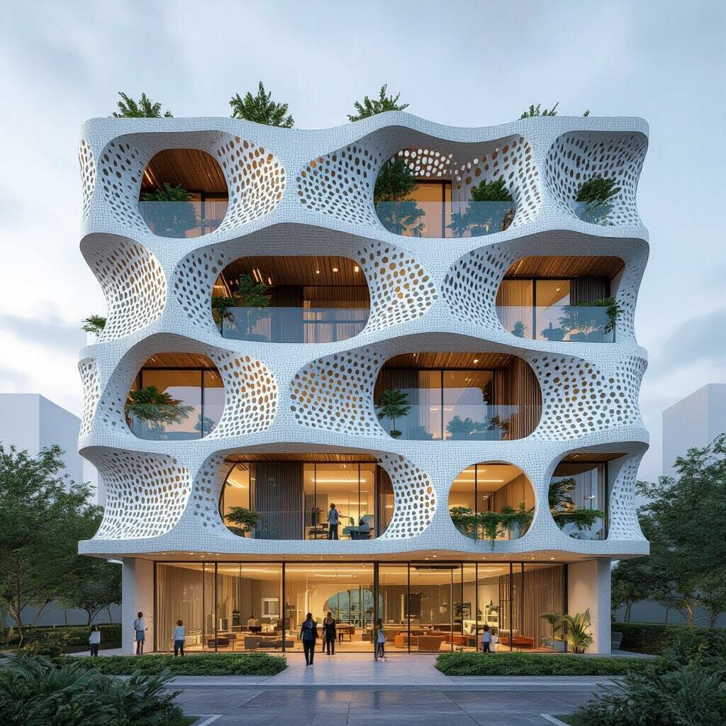 Futuristic Organic Apartment Block in 3D
