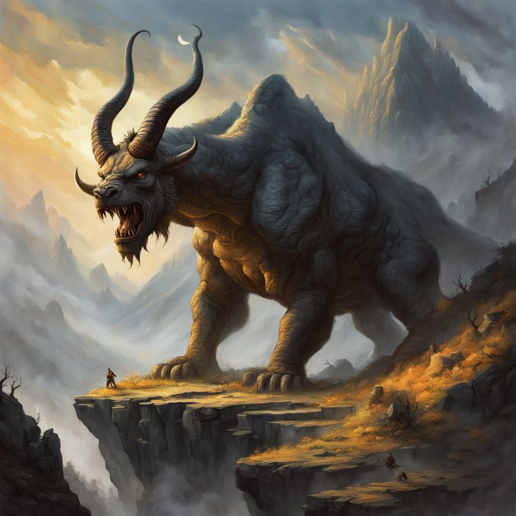 Epic Fantasy Beast on Misty Mountain Peak