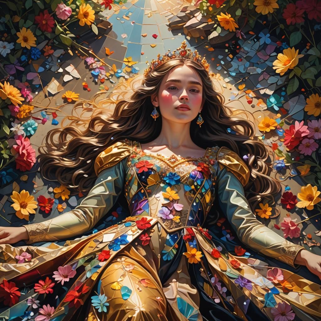 Fallen Princess in Golden Light: Oil Painting