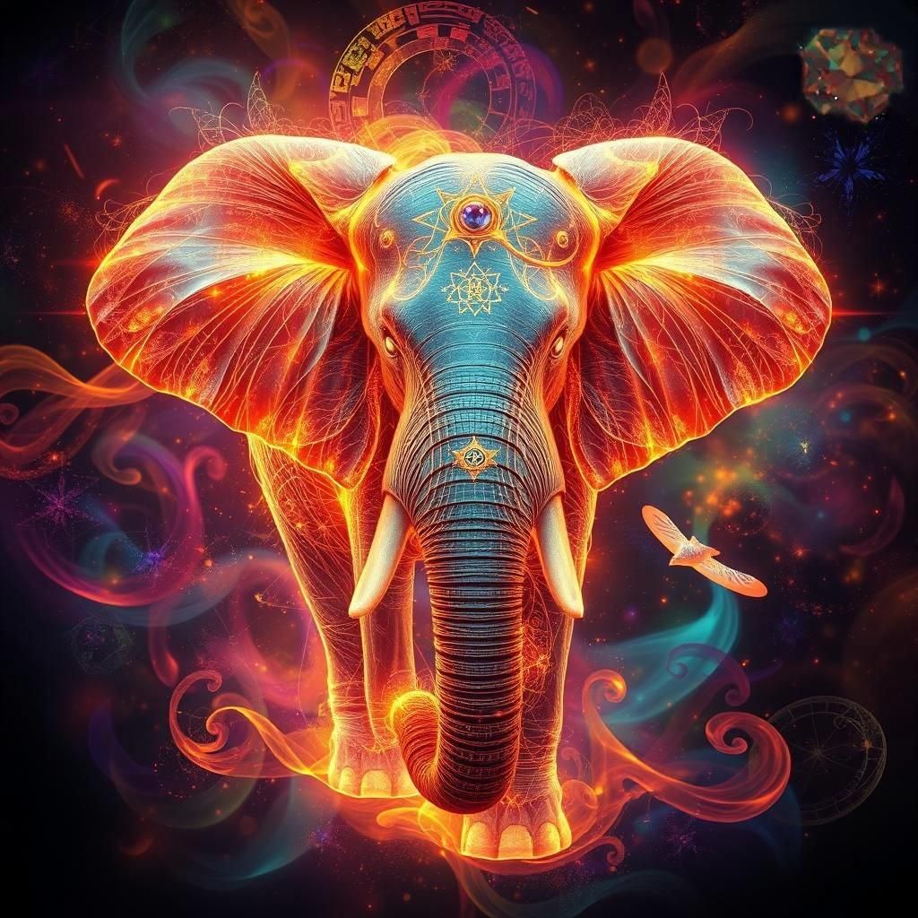 Luminescent Energy Elephant in Astral Illustration Style