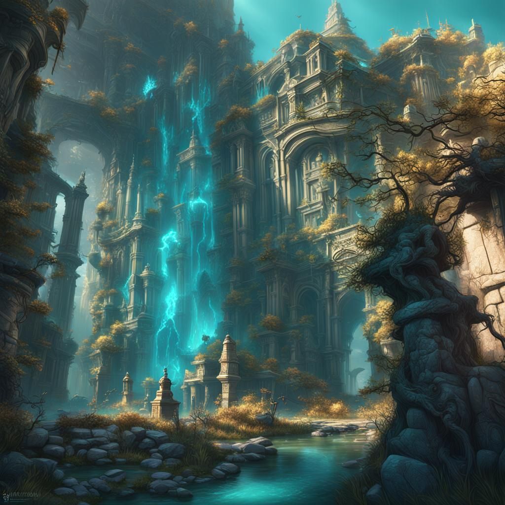 Fantastical Turquoise Pillar Street in Detailed Matte Painti...