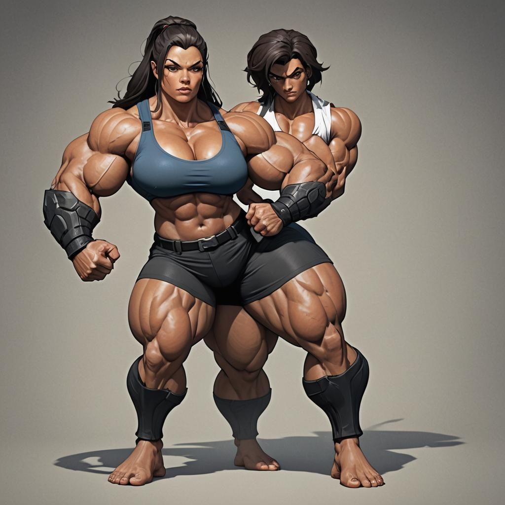 Hyper Muscular Giant Woman with Innocent Expression
