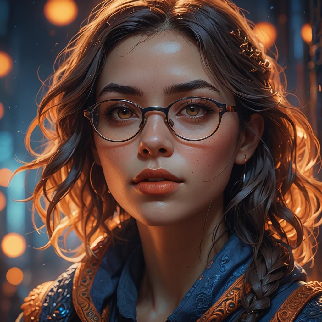 Young Woman with Glasses: Fantasy Concept Art